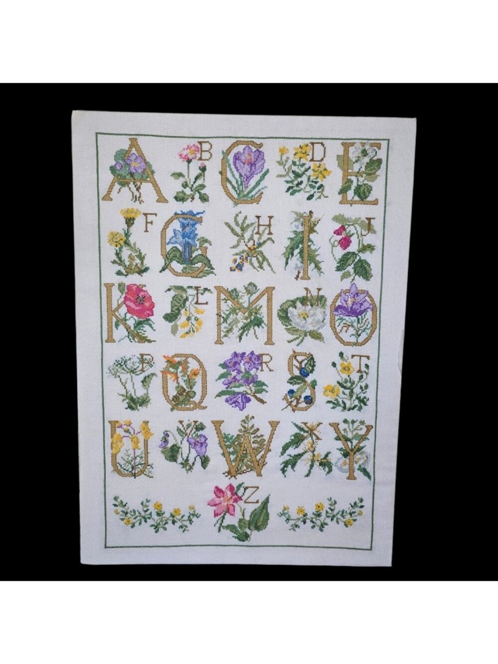 Permin of Copenhagen Flower ABC Counted Cross-Stitch Sampler Finished On Board